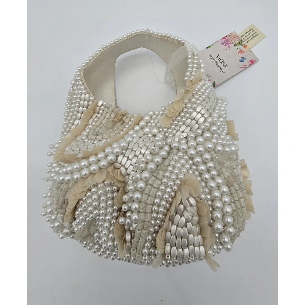 Cream, Ivory, And White Handcrafted In India Beaded Bag NWT - Picture 1 of 4
